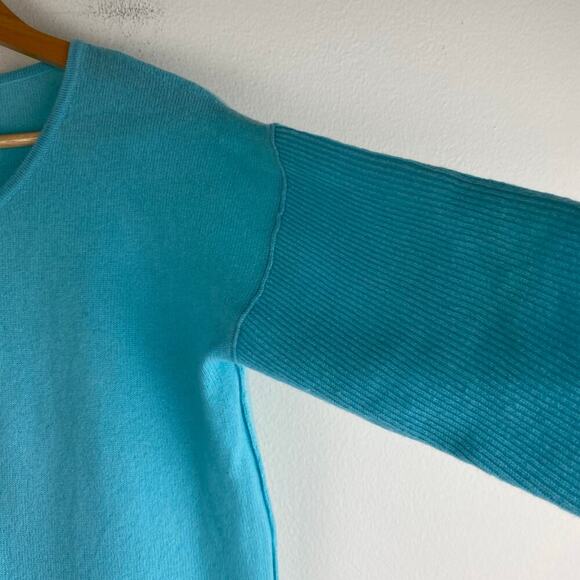Kinross 100% Cashmere Zip Top Size M Aqua Blue Lightweight Dolman Sweater Casual - Picture 8 of 11